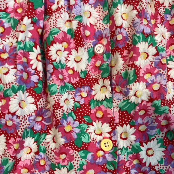 Vintage 100% Rayon Button Down Floral Girls Dress 10 - Picture 2 of 5